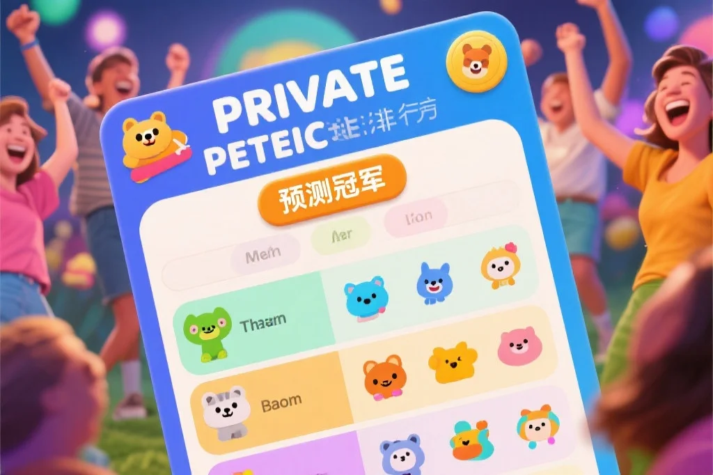 一个显示预测冠军的私人排行榜，周围是欢呼的朋友们