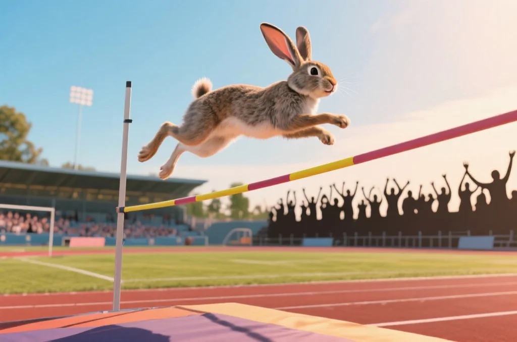 兔子在动物运动会跳高比赛中奋力一跃